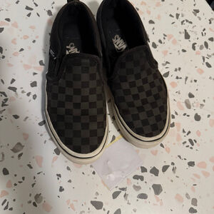 Youth Black/Gray Check Vans - Slip-on